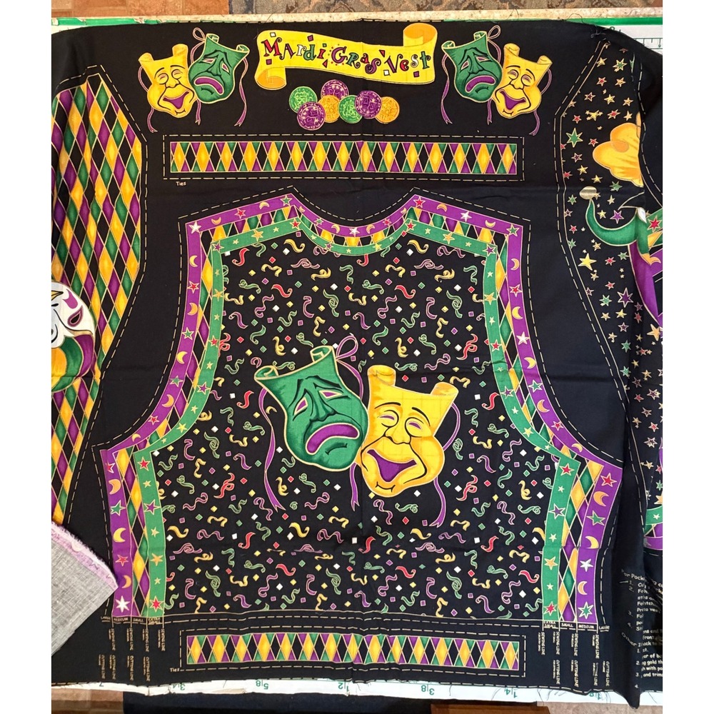 Karen Jarrar Mardi Gras Vest Marcus Brothers Cotton Sewing Fabric Panel XS-L